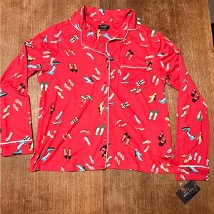 Kate Spade Red Shoe Print Pajama Top Button Front Sleepwear
